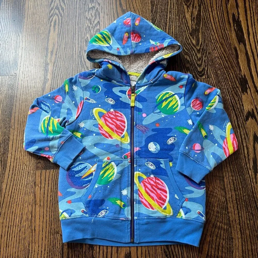 Mini Boden Kids' Shaggy Lined Print Hoodie in Space (5-6Y)